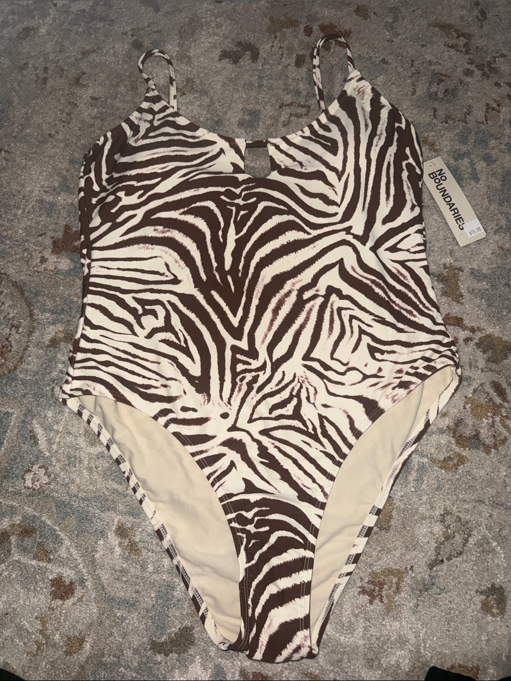No Boundaries Brown & Cream Zebra Print One-Piece Swimsuit